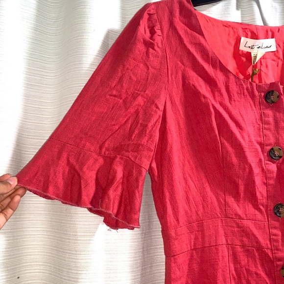 LOST IN LUNAR Red Bell Sleeves Button Up Mini Day Dress - Picture 2 of 5